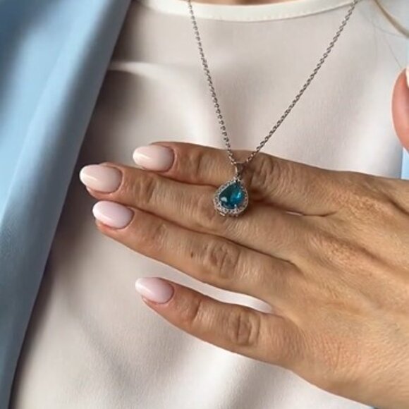 Nikola Valenti White Gold-Plated Austrian Blue Crystal Pendant Necklace - Picture 4 of 5